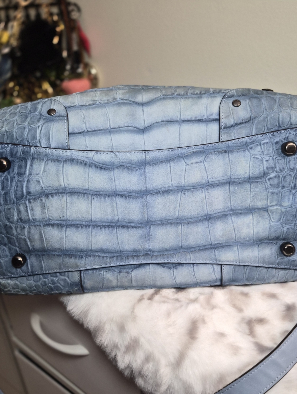 Coach Rhyder Satchel / Crossbody Bag – Embossed Croc Leather – Light Blue – Rare - Picture 5 of 17
